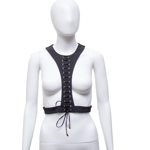 ELISABETTA FRANCHI Black Corset-Style Harness‎ Top – Size 40 (IT) - Picture 3 of 9